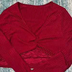 RUBY RED LONG SLEEVE CROP TOP WITH LACE